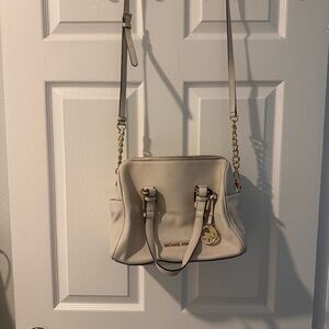 Michael Kors Grayson Medium Chain Satchel Vanilla Leather Crossbody Bag
